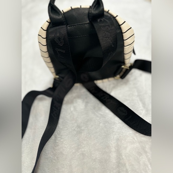Betsey Johnson Black Velvet Stripe Mini Backpack Purse Bag Cute - Picture 4 of 4
